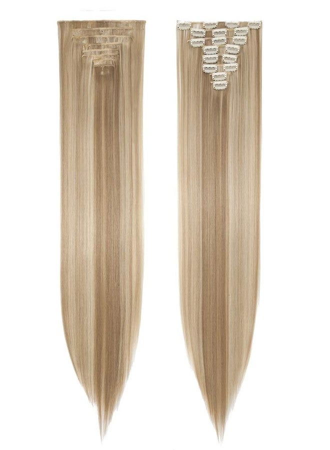 S-noilite 8pcs Clip In On Hair Extension 26" Full Head Long Straight Mixed Blonde Clip in Hair Extenisons Thick Synthetic Hairpieces for Women (26", Sandy Blonde Mix Bleach Blonde) - Image 2
